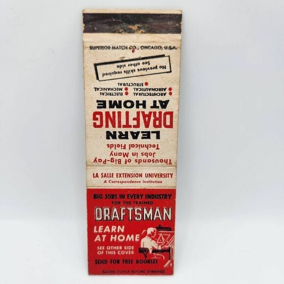 Vintage Matchbook Learn Drafting La Salle Univ. Chicago Illinois - Picture 1 of 2